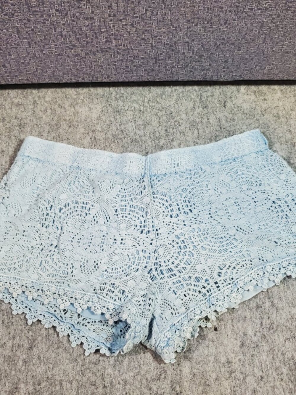 Light Blue Cotton Overlay Crochet Shorts Size L Indigo Rein